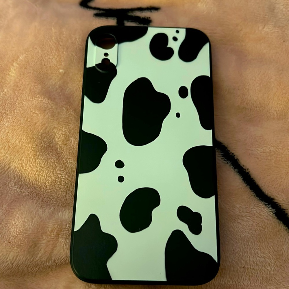iPhone XR case from SHEIN. Black & White Cow Print style.